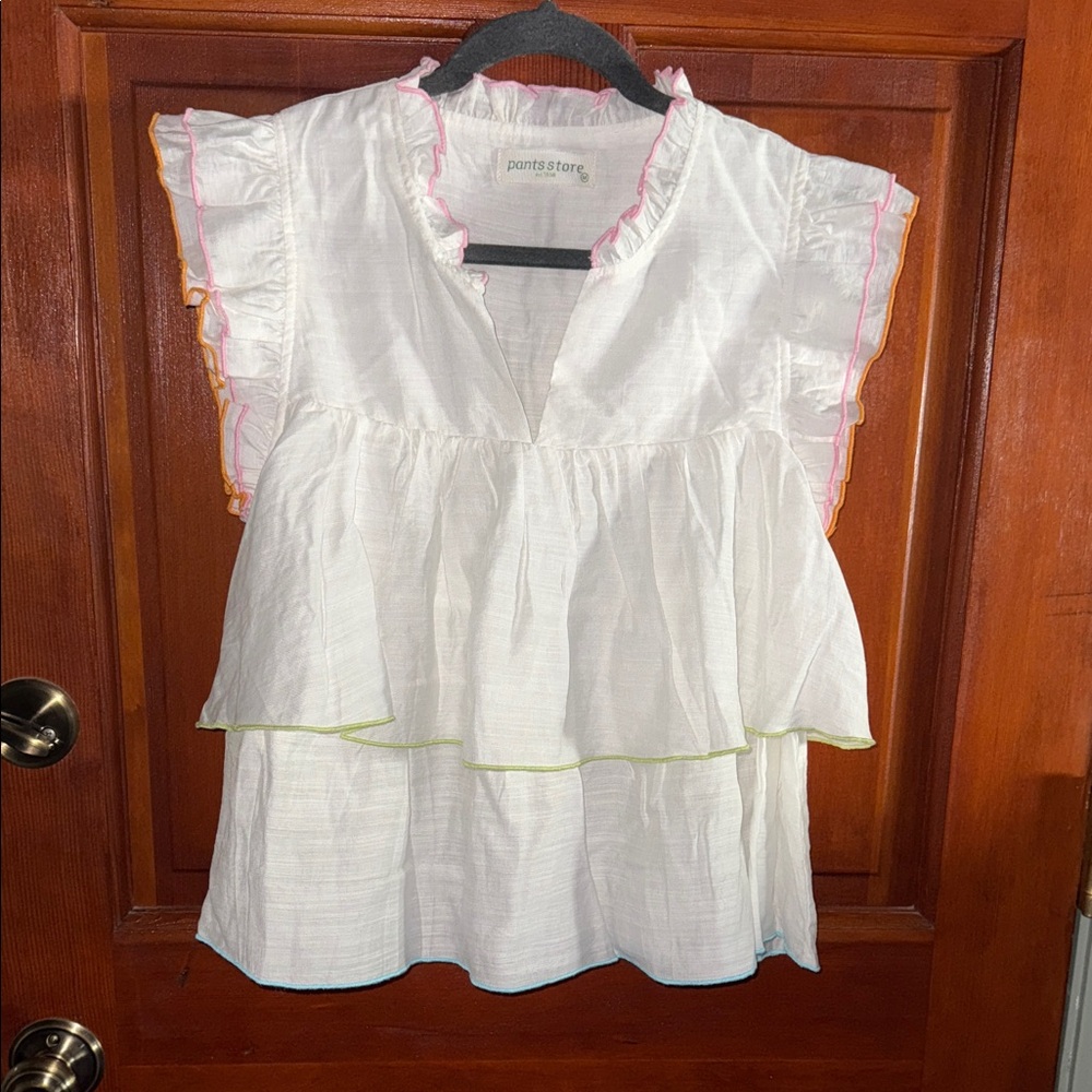 Pants Store White Tank With Colorful Trim